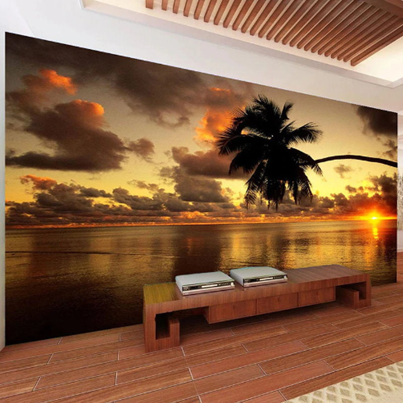 BROLEO Sea Beach Wallpaper, Sky Sunset Wall Mural, 3D Print Peel