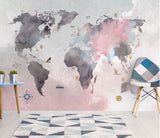 abstract world map mural