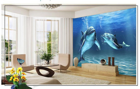 3D dolphins underwater wallpaper