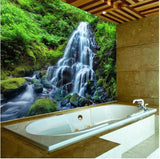 peel and stick green forest waterfall bathroom mural