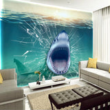 great white shark broken glass mural