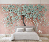 green flowers tree mural